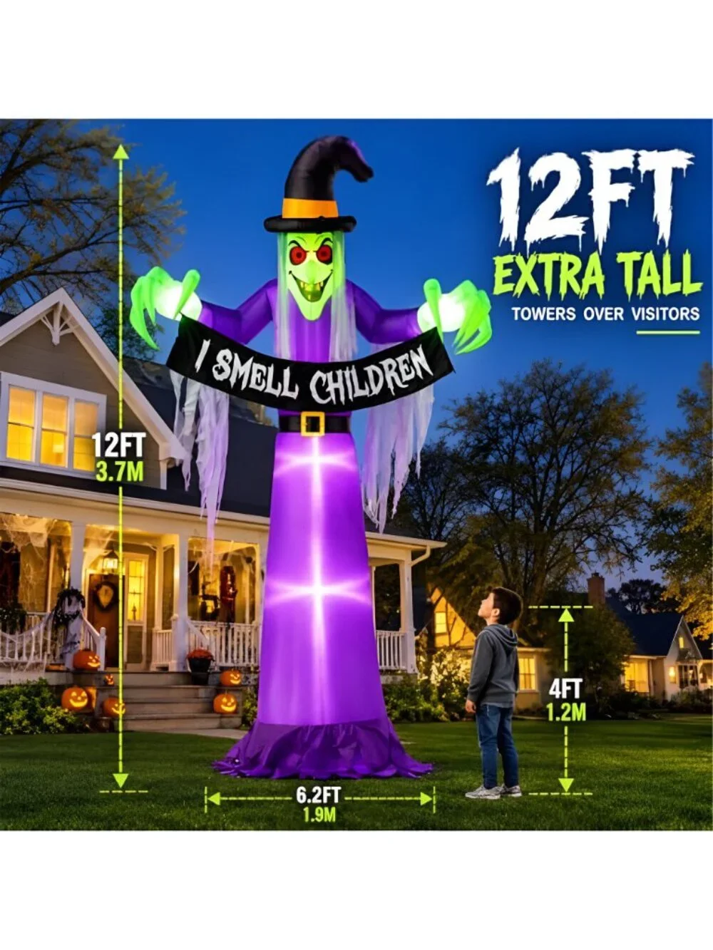 12FT Giant Halloween Inflatables Witch Outdoor Decorations, Giant Blow Ups with